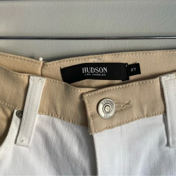 Hudson White and Tan Two Tone Straight Leg Jeans size 27” Minimalist Neutral - Picture 4 of 9